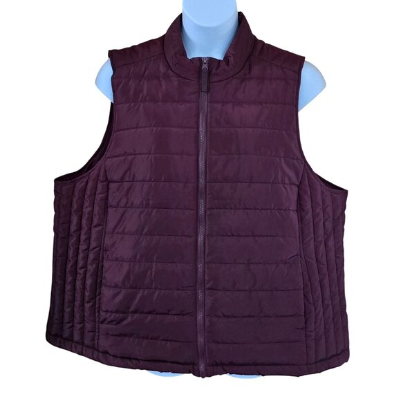 Burgundy Puffer Vest With Zipper Closure boho cottagecore peasant warm - Picture 1 of 4